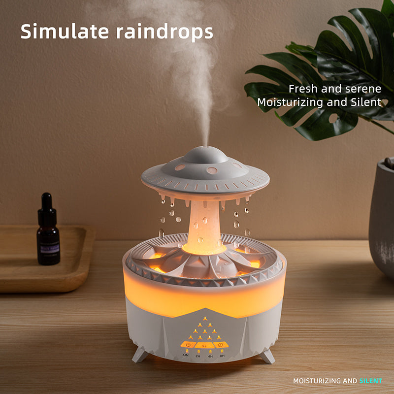 UFO Rain Humidifier – Aromatherapy Diffuser with LED & Raindrop Simulation (350ml)