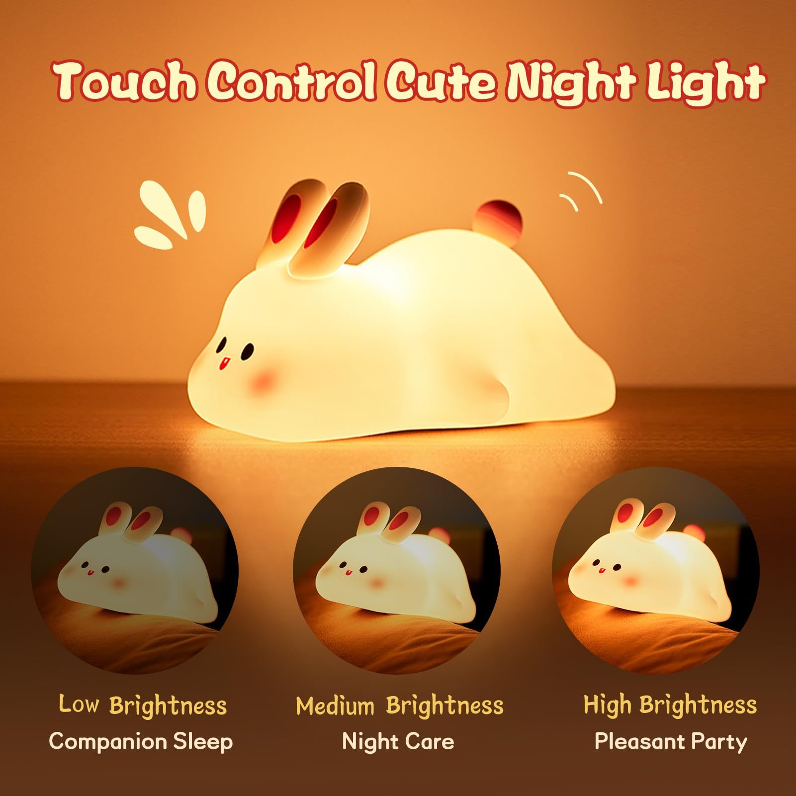 Rabbit Silicone Night Lamp – Cute LED Bedside Light for Kids & Home Decor Free Shipping
