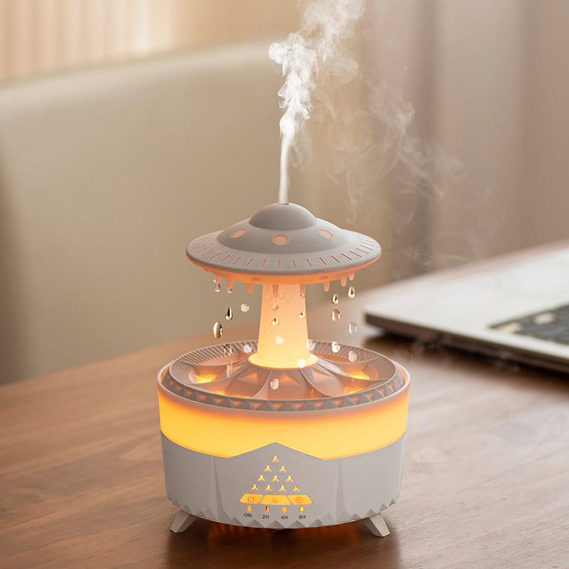 UFO Rain Humidifier – Aromatherapy Diffuser with LED & Raindrop Simulation (350ml)