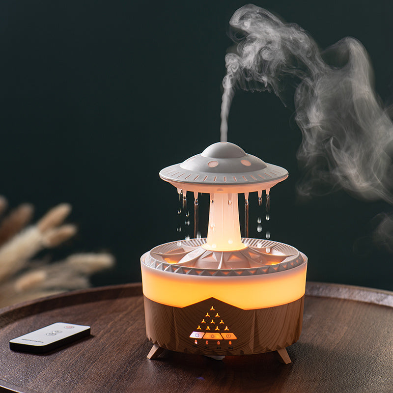 UFO Rain Humidifier – Aromatherapy Diffuser with LED & Raindrop Simulation (350ml)