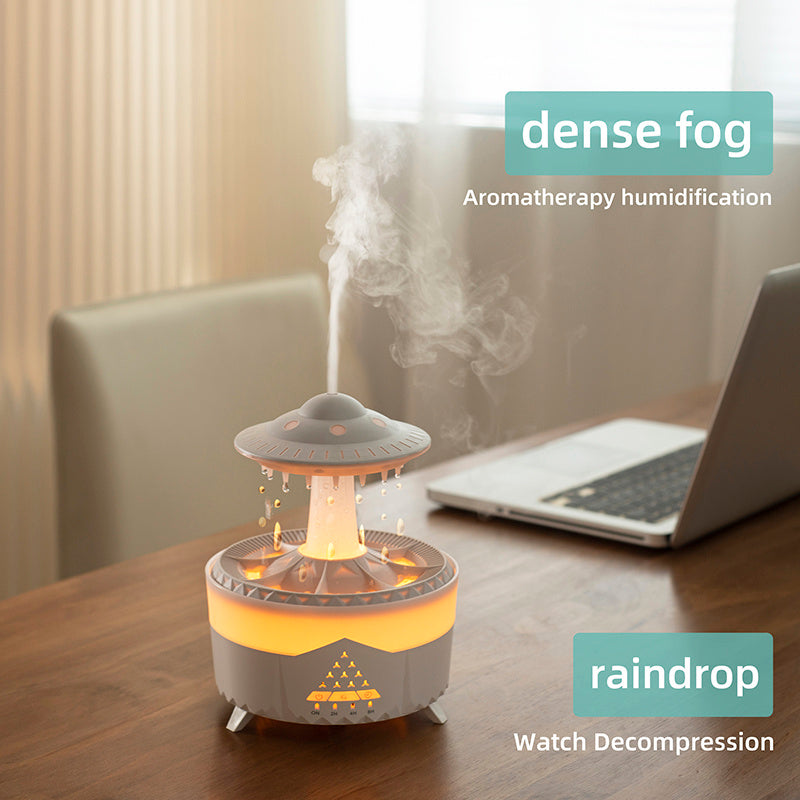 UFO Rain Humidifier – Aromatherapy Diffuser with LED & Raindrop Simulation (350ml)