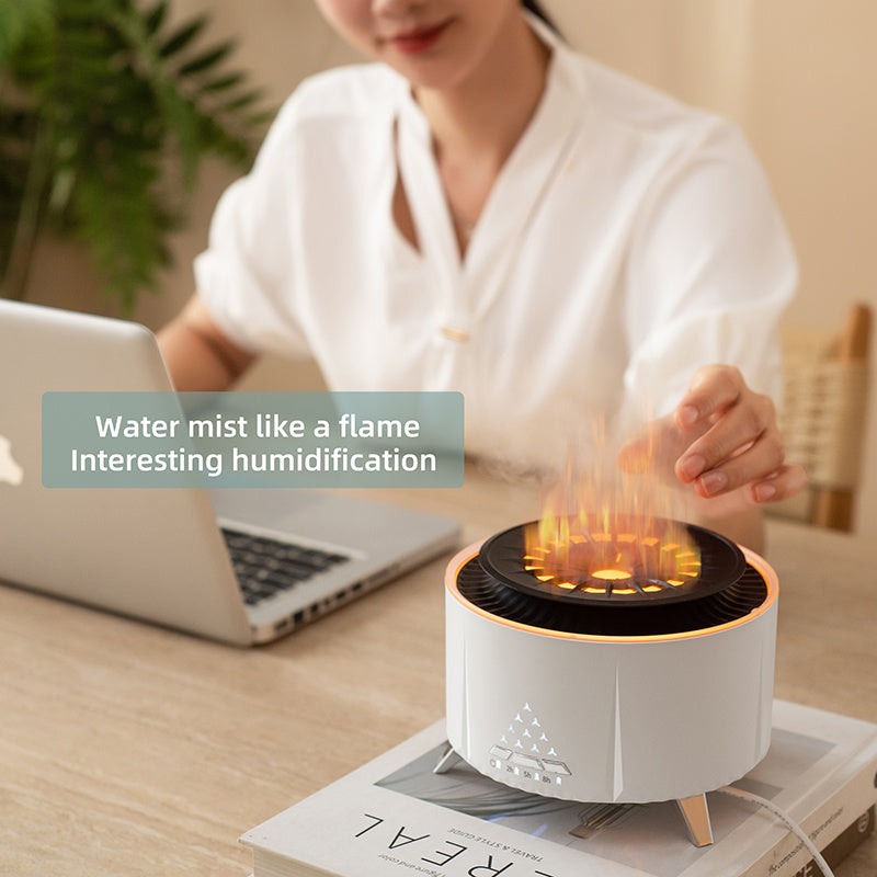 Remote Control Flame Diffuser – Volcano Style Humidifier with LED Ambience