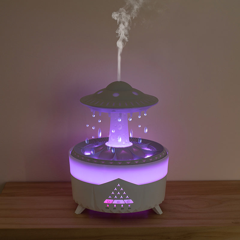 UFO Rain Humidifier – Aromatherapy Diffuser with LED & Raindrop Simulation (350ml)