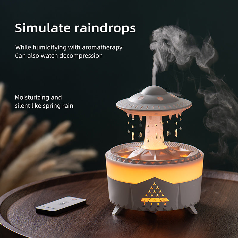 UFO Rain Humidifier – Aromatherapy Diffuser with LED & Raindrop Simulation (350ml)