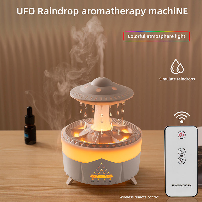 UFO Rain Humidifier – Aromatherapy Diffuser with LED & Raindrop Simulation (350ml)
